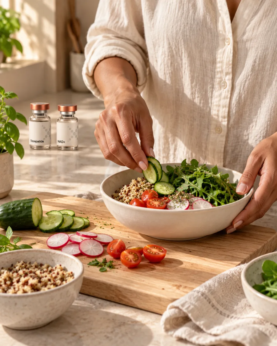 Preparing a simple meal as part of a nutrition plan